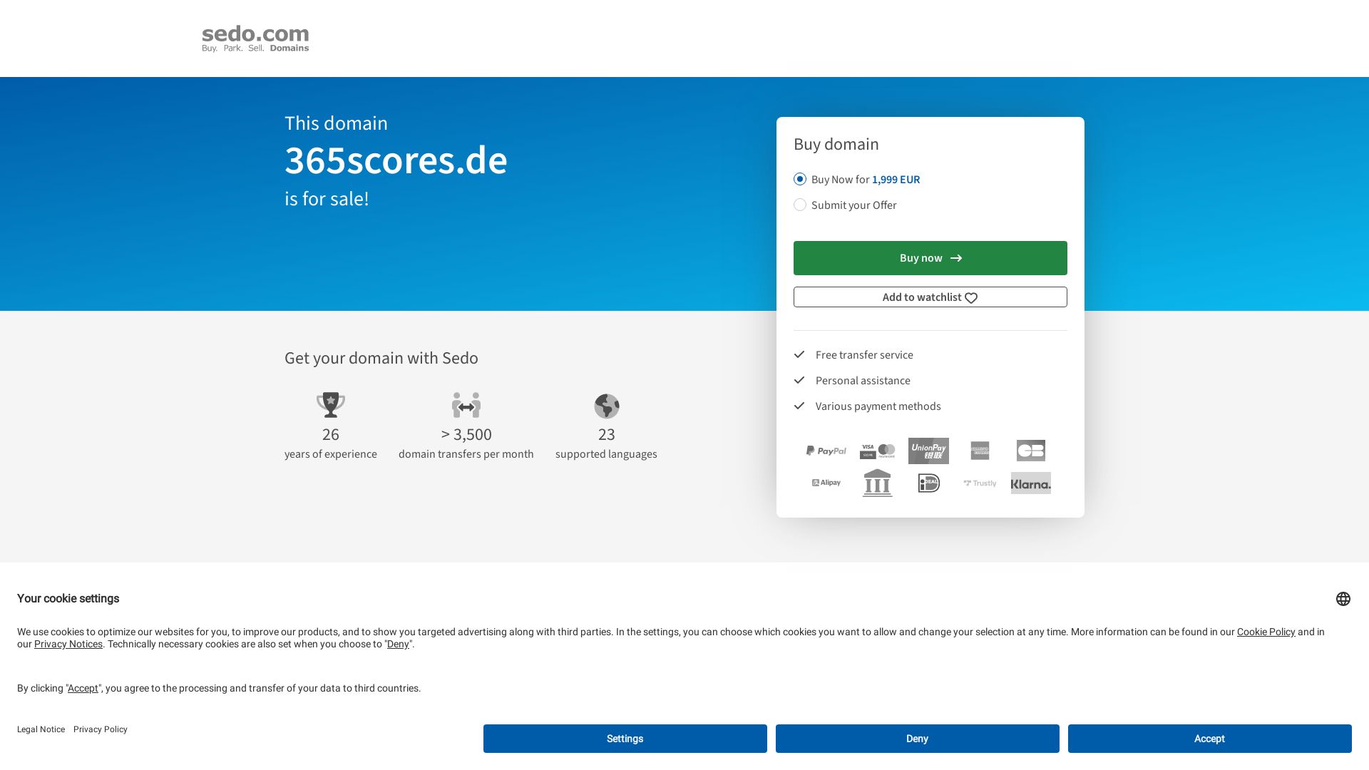 Статус сайта 365scores.de ОНЛАЙН