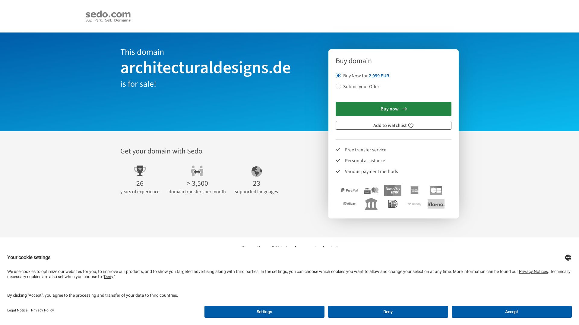 Статус сайта architecturaldesigns.de ОНЛАЙН