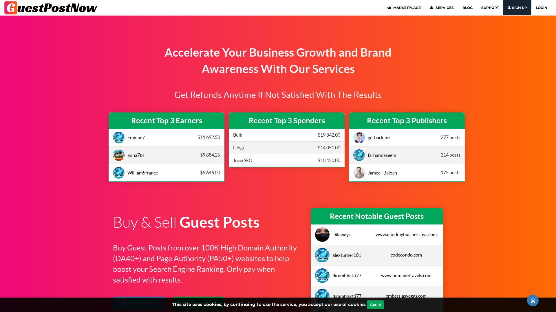 Статус сайта guestpostnow.com ОНЛАЙН