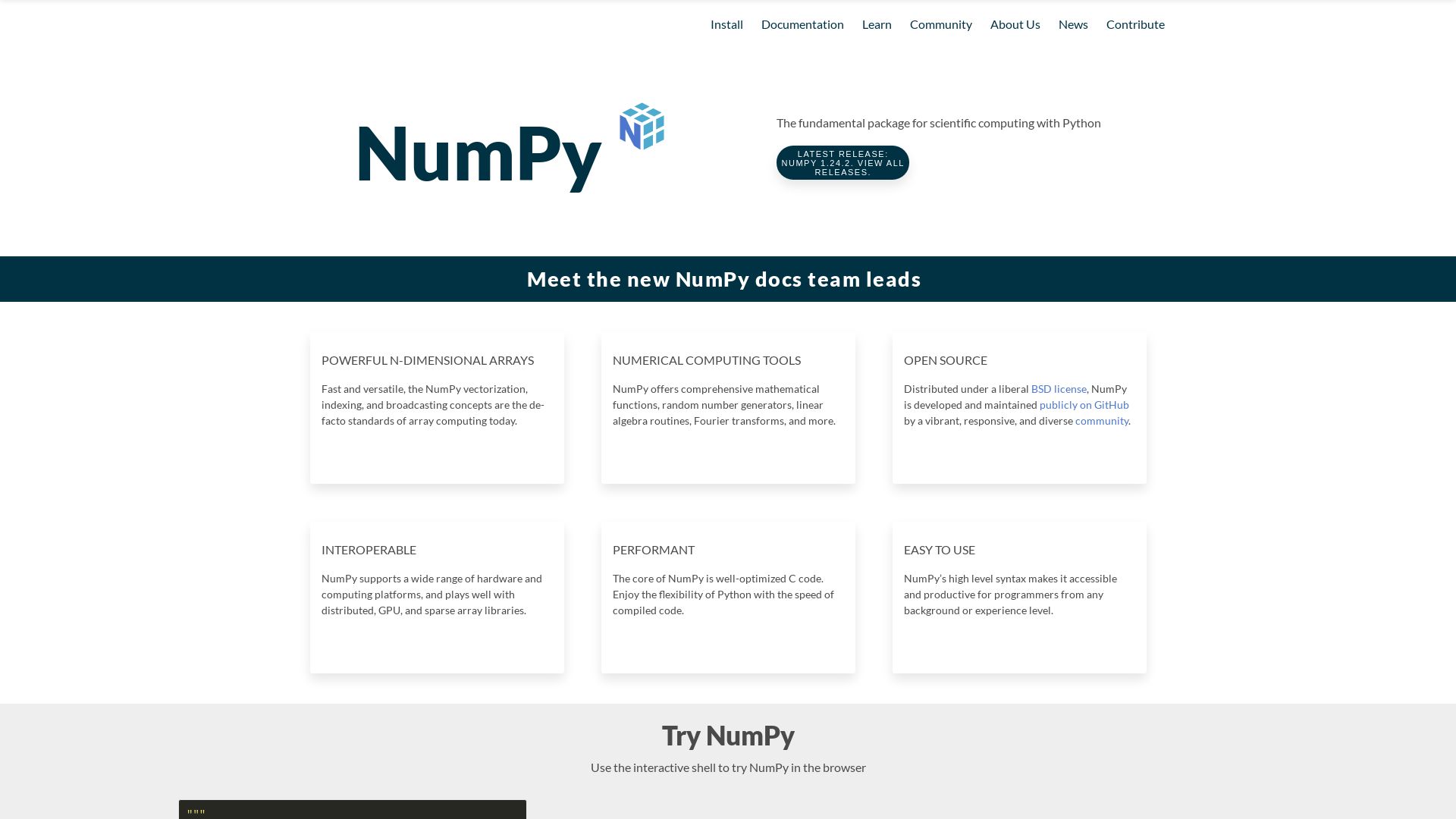 Статус сайта numpy.org ОНЛАЙН