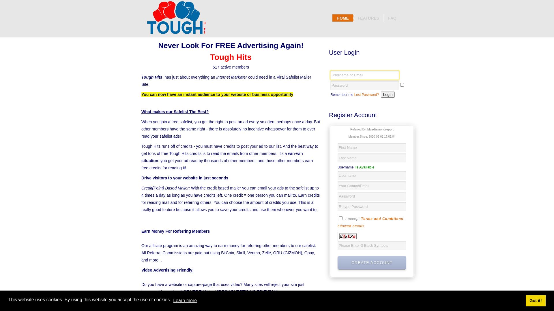 Статус сайта toughhits.com ОНЛАЙН