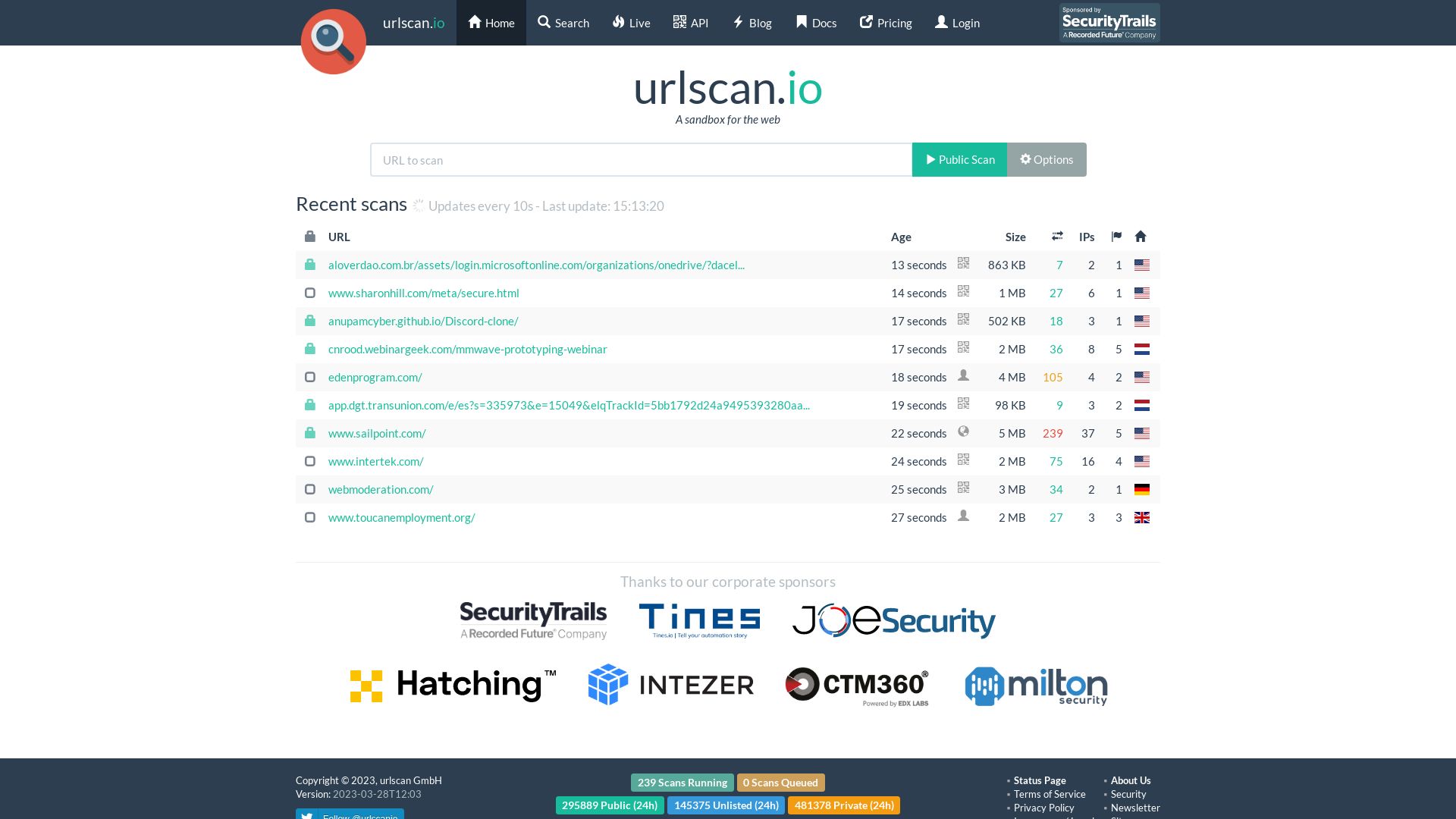 Статус сайта urlscan.io ОНЛАЙН